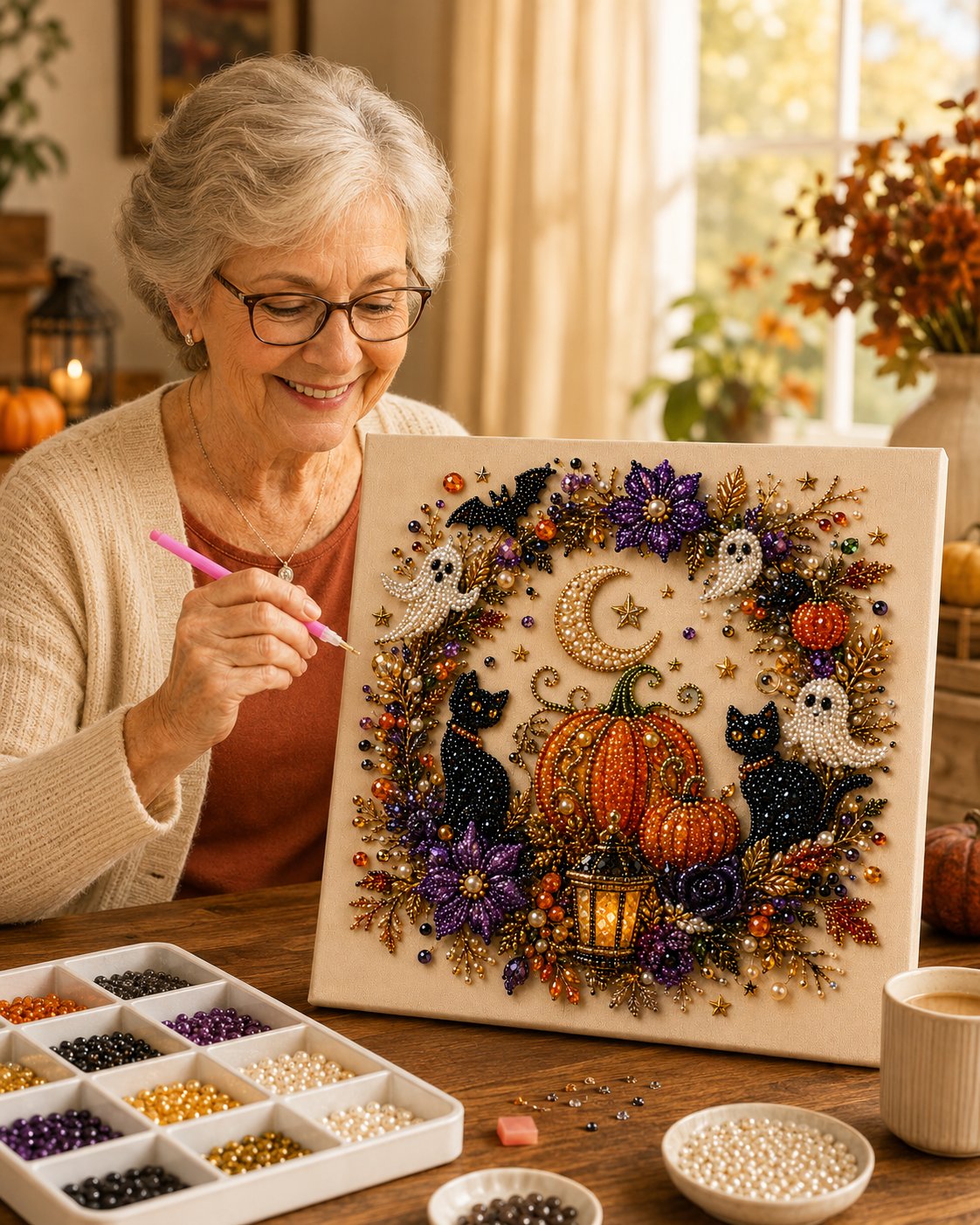 ๐ฅ Last Day 49% OFF โ ๐ปโจ Halloween Pearl Art DIY Kit โ Turn Tiny Pearls into Spooky-Cute Magic