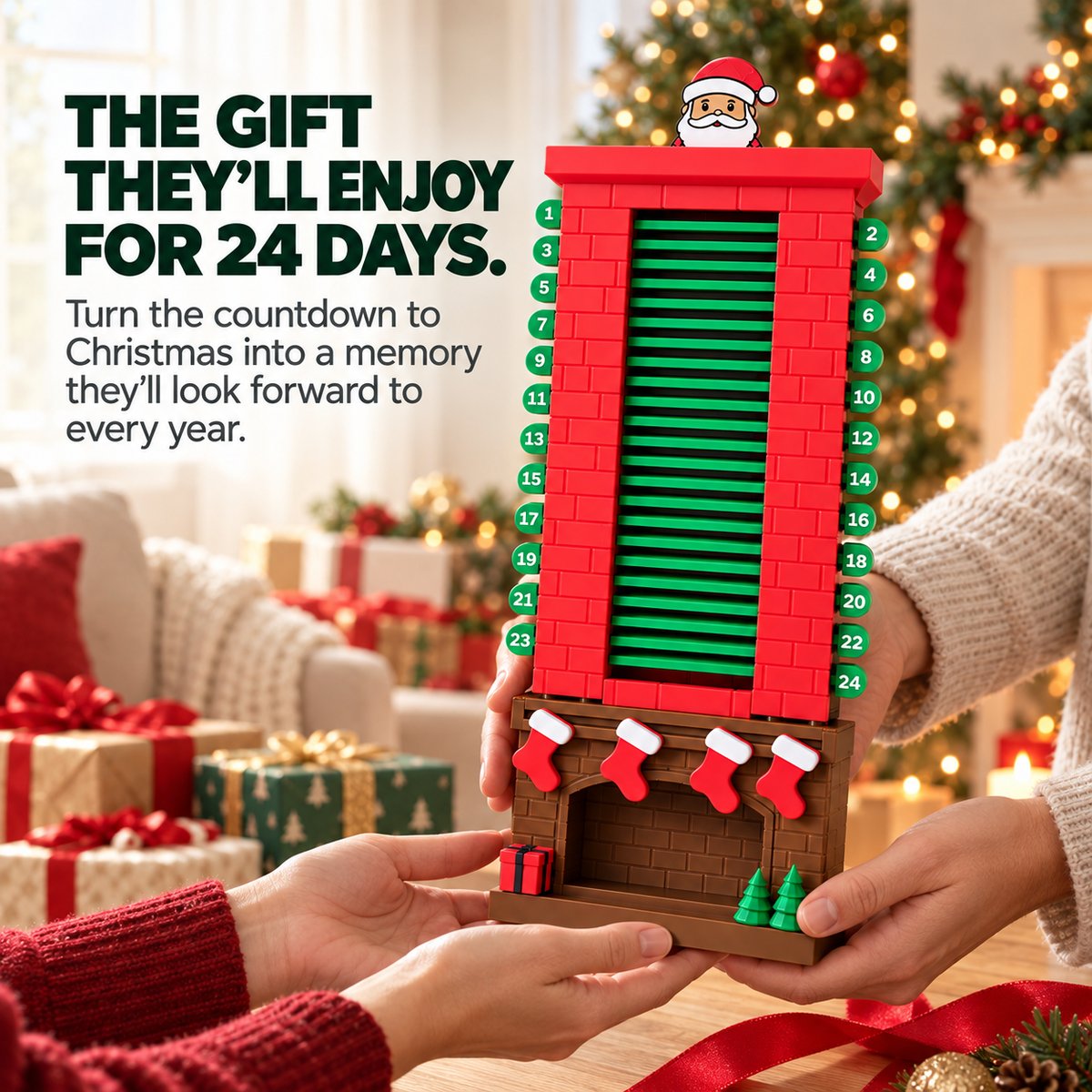 π
24-Day Santa Chimney Christmas Countdown Calendar β Interactive Reusable Holiday Decor