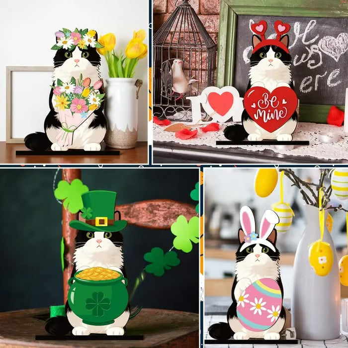 🐾 Interchangeable Seasonal Animal Wooden Decor Set