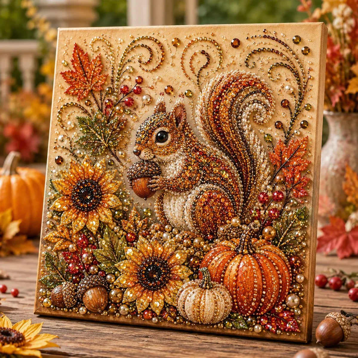 🍂🦊 Premium 3D Pearl Autumn Wall Art Kit | Luxury Fall Canvas with Scratch-Resistant Non-Fading Pearl Beads DIY Seasonal Decor ✨
