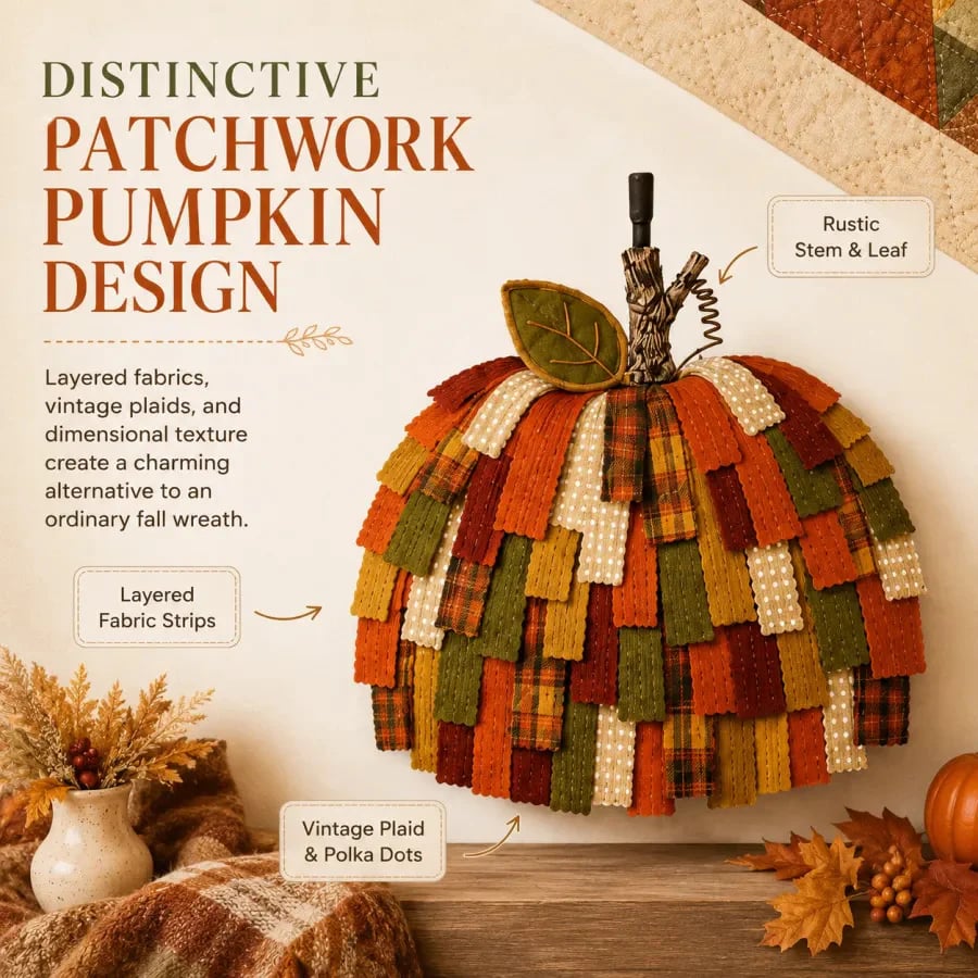 🎃 Only $45.99 Today-Handmade Patchwork Pumpkin Door Hanger| Warm Rustic Fall & Thanksgiving Decor 🍂