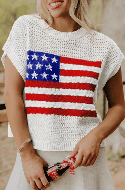 🌓Last Day 49% OFF-Women's Loose Fit American Flag Pattern Short Sleeve Knit Top – Patriotic Casual Summer Tee for 4th of July, Memorial Day, or Everyday Wear
