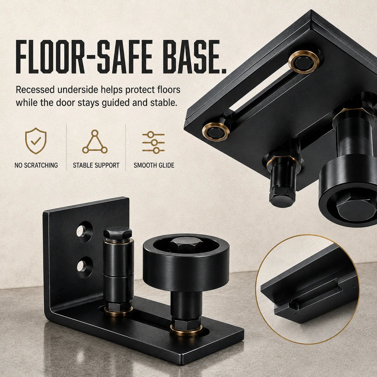 8-in-1 Adjustable Barn Door Floor Guide – Wall-Mount Stay Roller for Smooth, Stable Sliding
