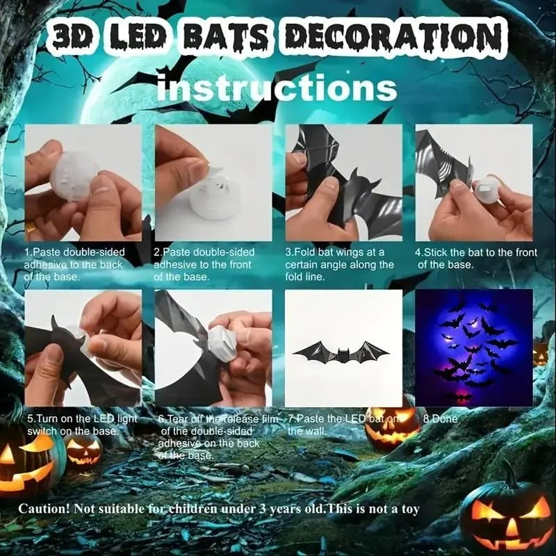 🦇Turn Your Home Into a Halloween Experience-🦇3D Bat Light Design LED Decorations