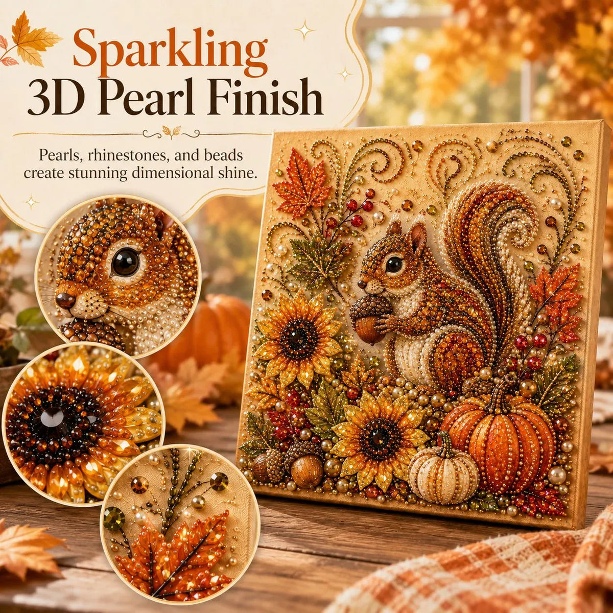 🍂🦊 Premium 3D Pearl Autumn Wall Art Kit | Luxury Fall Canvas with Scratch-Resistant Non-Fading Pearl Beads DIY Seasonal Decor ✨