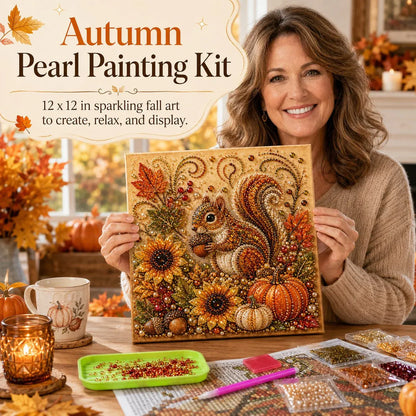 🍂🦊 Premium 3D Pearl Autumn Wall Art Kit | Luxury Fall Canvas with Scratch-Resistant Non-Fading Pearl Beads DIY Seasonal Decor ✨