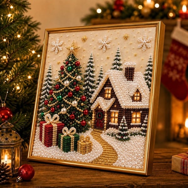🎄 LAST DAY 49% OFF – Premium 3D Pearl Christmas Diamond Painting Art Kit | Luxury Flocked Canvas with Scratch-Resistant Non-Fading Pearl Beads DIY Holiday Decor 🎅⛄️❄️