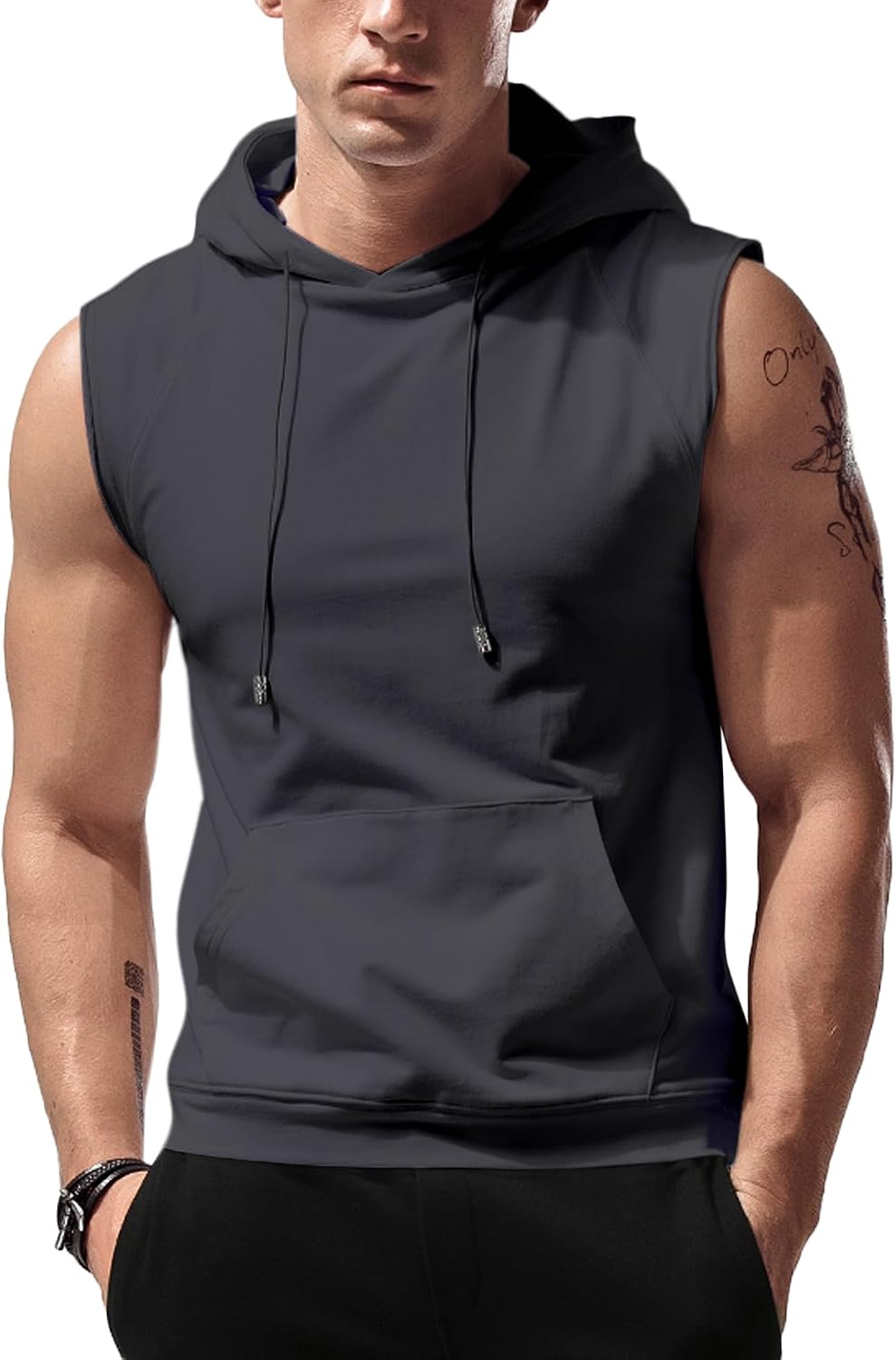 Men’s Sleeveless Workout Hoodie Tank Top – Gym Bodybuilding Cut Off Hoodie