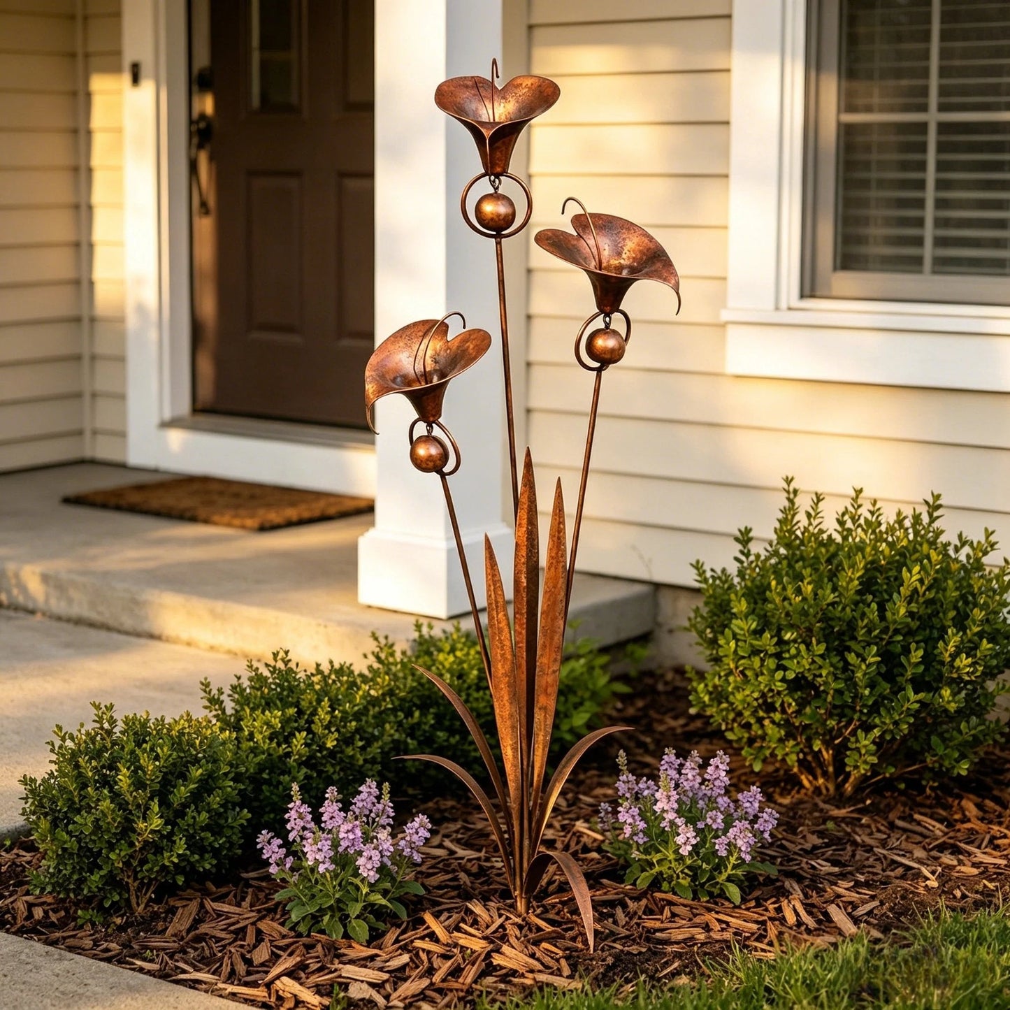 Copper Calla Lily Garden Stake with Bells – Elegant Outdoor Chime Decor 🌿