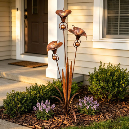Copper Calla Lily Garden Stake with Bells – Elegant Outdoor Chime Decor 🌿