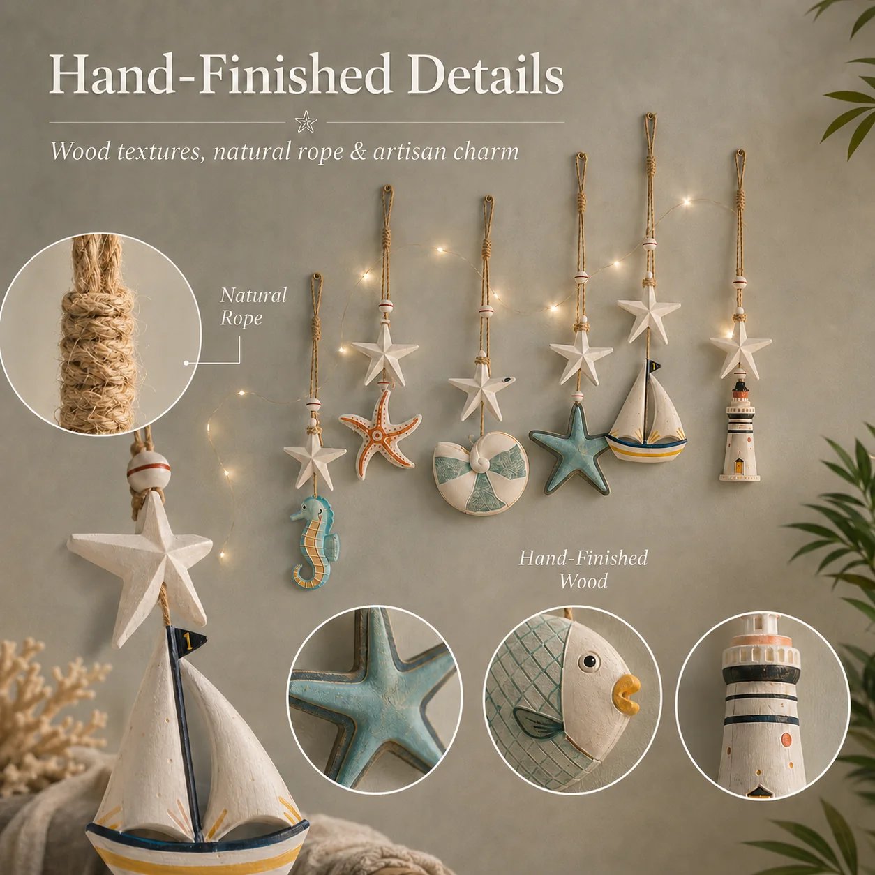 🌊✨ Wandbehänge „Seaside Glow“ – 7er-Set 🏡💙 Holen Sie sich den ruhigen Charme der Küste in Ihr Zuhause 🌴🐚