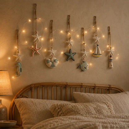 🌊✨ Wandbehänge „Seaside Glow“ – 7er-Set 🏡💙 Holen Sie sich den ruhigen Charme der Küste in Ihr Zuhause 🌴🐚
