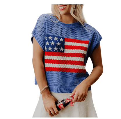 🌓Last Day 49% OFF-Women's Loose Fit American Flag Pattern Short Sleeve Knit Top – Patriotic Casual Summer Tee for 4th of July, Memorial Day, or Everyday Wear
