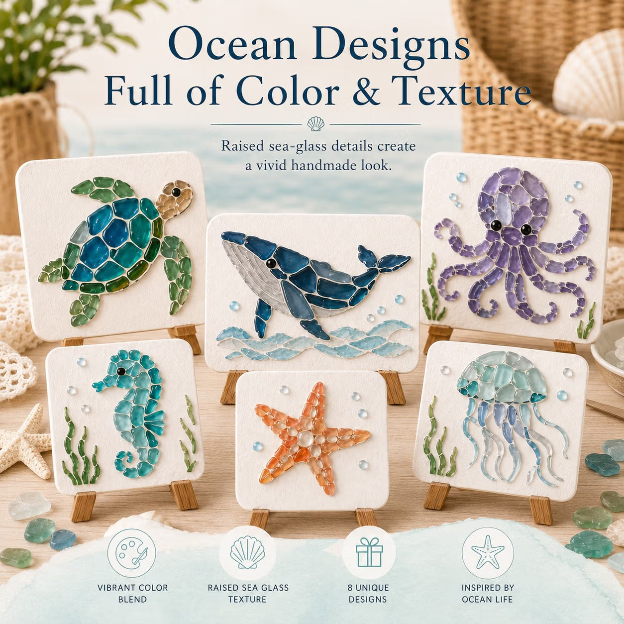 🔥Last Day 50% OFF - 🌊 DIY Sea Glass Mosaic Art Kit – Create Beautiful Ocean-Inspired Artwork with Colorful Glass Pieces, Coastal Home Decor & Creative Handmade Gift