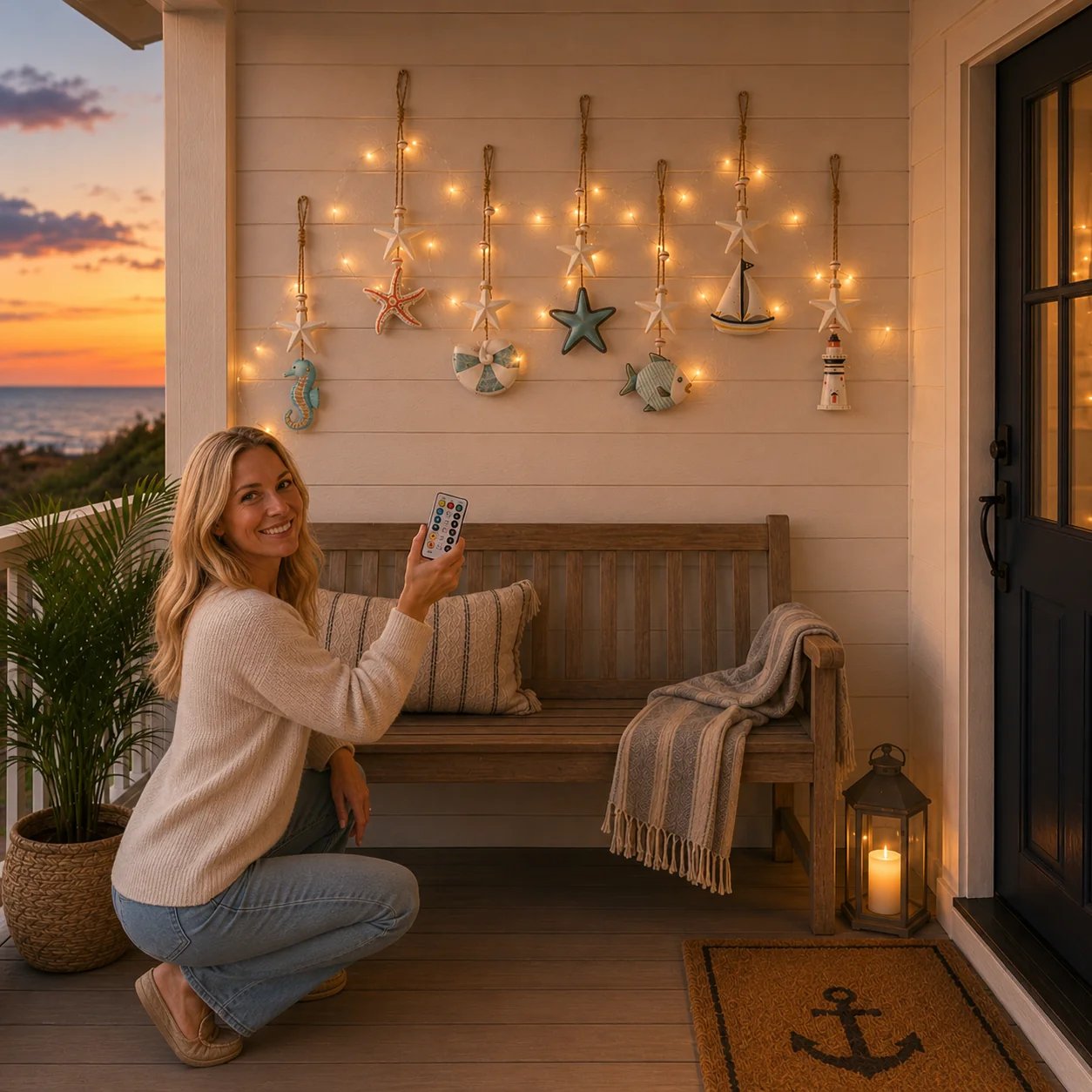🌊✨ Wandbehänge „Seaside Glow“ – 7er-Set 🏡💙 Holen Sie sich den ruhigen Charme der Küste in Ihr Zuhause 🌴🐚