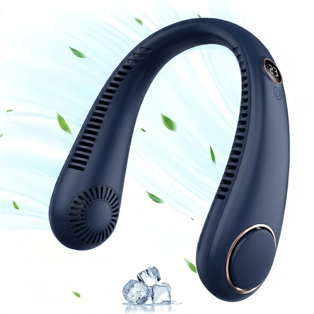 Hands-Free Bladeless Wearable Personal Fan with LED Display, Rechargeable Battery Operated Cooling Fan for Outdoor Travel, Sports, Home, Office