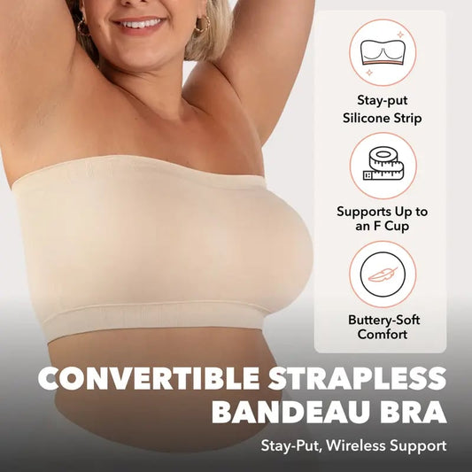 Anti-Slip Grip & Removable Straps✨Convertible Strapless Bandeau Bra with Wireless Comfort👍Suitable for All Body Types