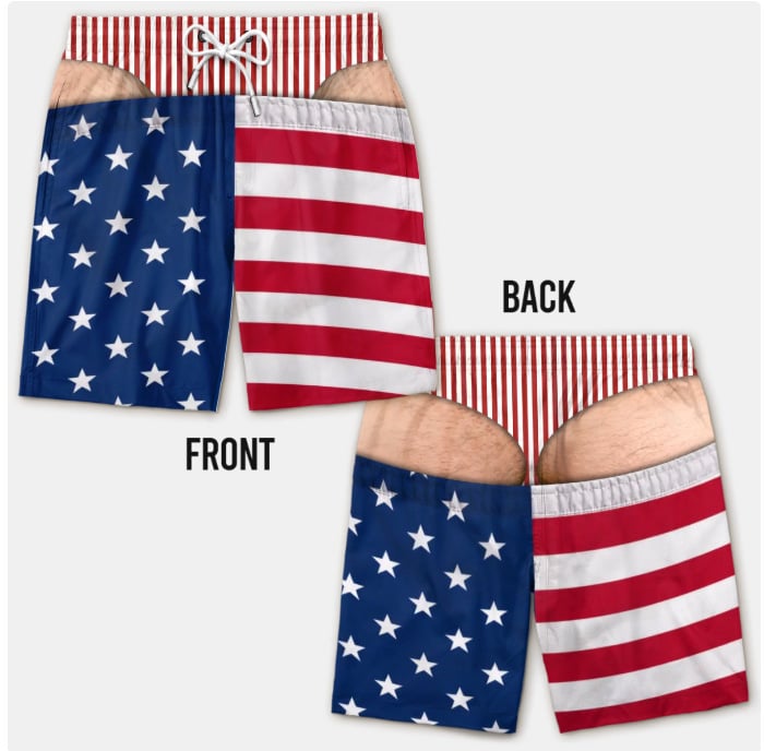 Funny American Flag Swim Trunks for Men – Unique Summer Gift for Beach Lovers