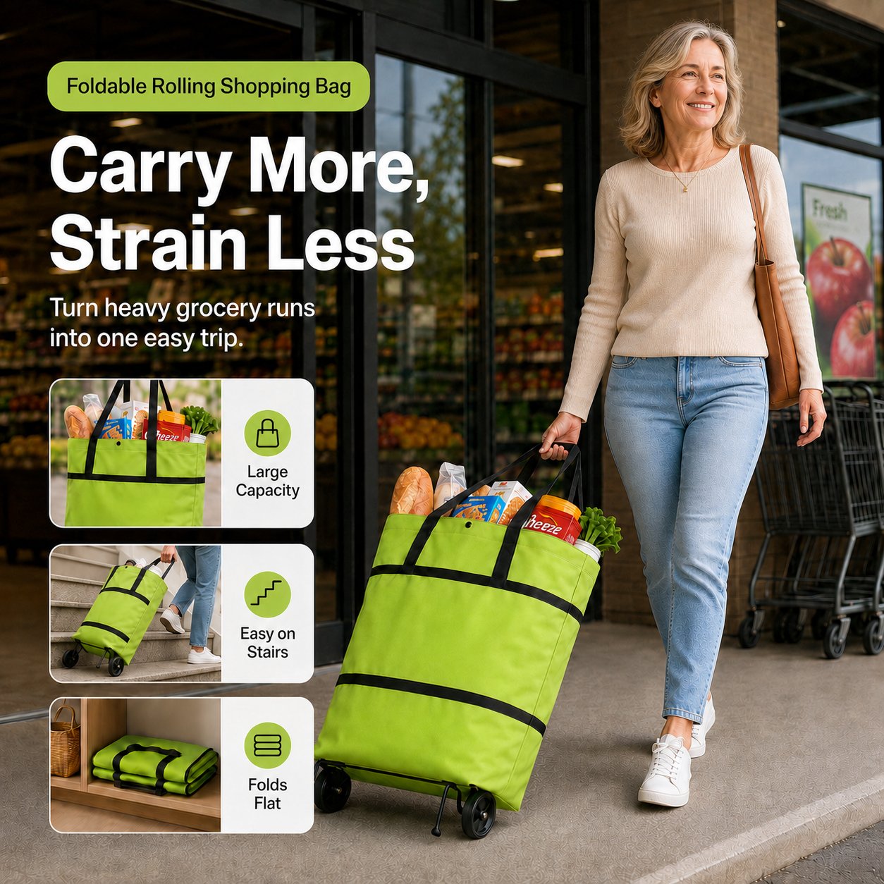 ✨🛒 Large-capacity folding push-pull shopping bag - The perfect choice for large-scale shopping trips