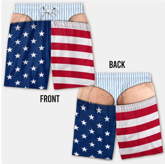 Funny American Flag Swim Trunks for Men – Unique Summer Gift for Beach Lovers