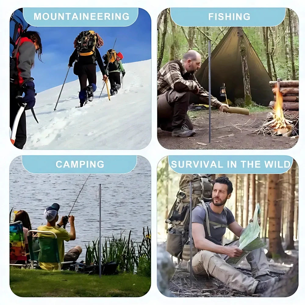 Outdoor Survival Hiking Walking Stick – Collapsible Survival Trekking Pole