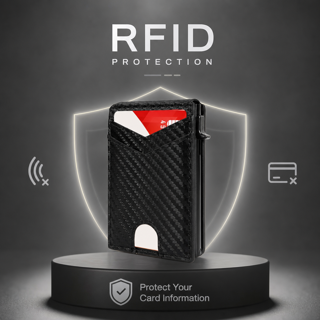 Slim RFID Wallet for Men – Pop-Up Card Holder with Money Clip & Dual ID Windows