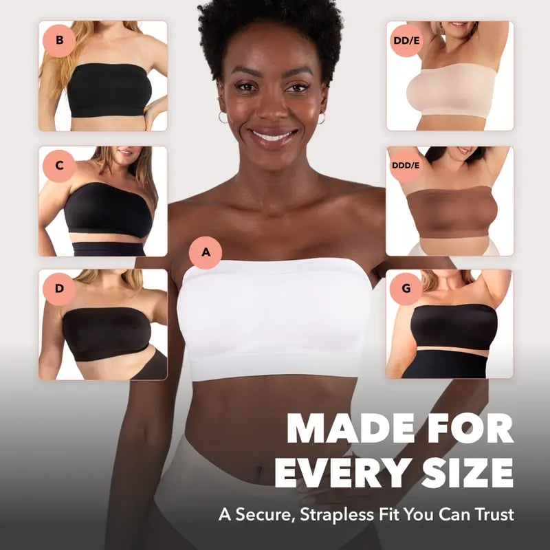 Anti-Slip Grip & Removable Straps✨Convertible Strapless Bandeau Bra with Wireless Comfort👍Suitable for All Body Types