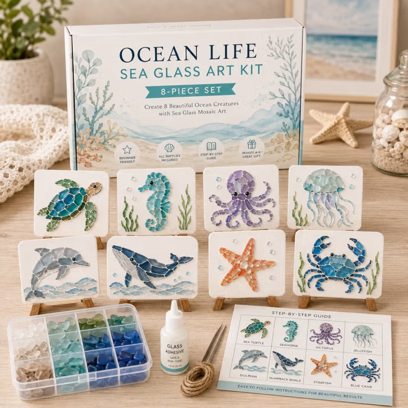 🔥Last Day 50% OFF - 🌊 DIY Sea Glass Mosaic Art Kit – Create Beautiful Ocean-Inspired Artwork with Colorful Glass Pieces, Coastal Home Decor & Creative Handmade Gift