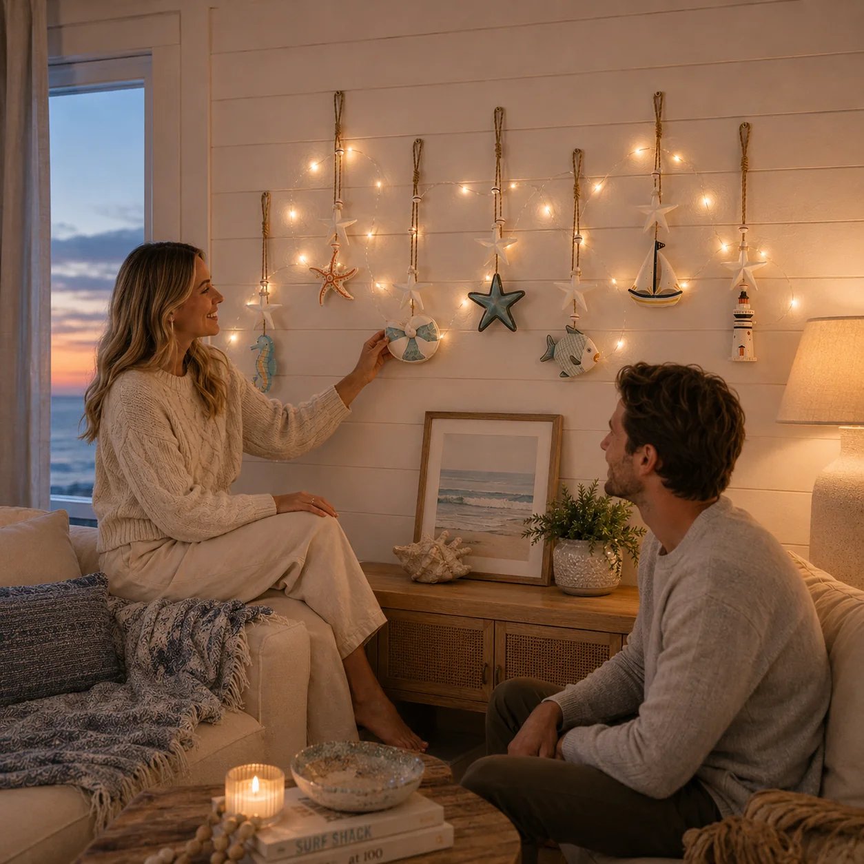 🌊✨ Wandbehänge „Seaside Glow“ – 7er-Set 🏡💙 Holen Sie sich den ruhigen Charme der Küste in Ihr Zuhause 🌴🐚