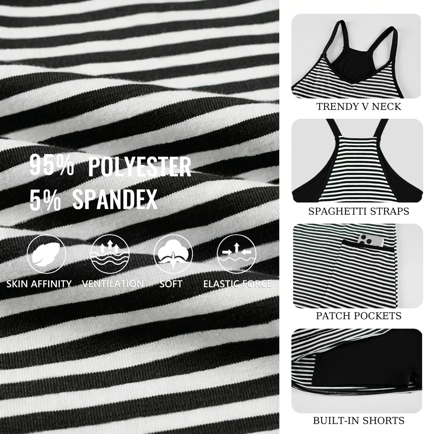🌓Last Day 49% OFF - Women's Summer Sleeveless 4th Of July Striped Mini Dress with Built-in Shorts V Neck