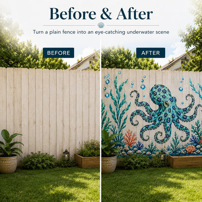🐙 Reusable Ocean Octopus Mural Stencil Set | Bring Plain Walls & Fences to Life with a Bold Underwater Scene 🌊🎨✨