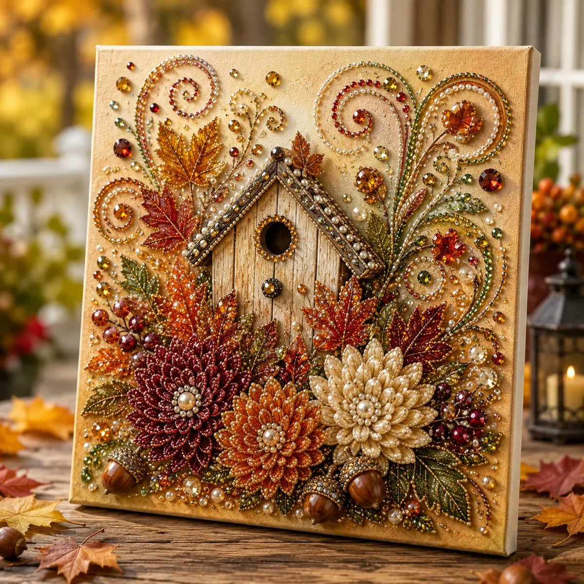 🍂🦊 Premium 3D Pearl Autumn Wall Art Kit | Luxury Fall Canvas with Scratch-Resistant Non-Fading Pearl Beads DIY Seasonal Decor ✨