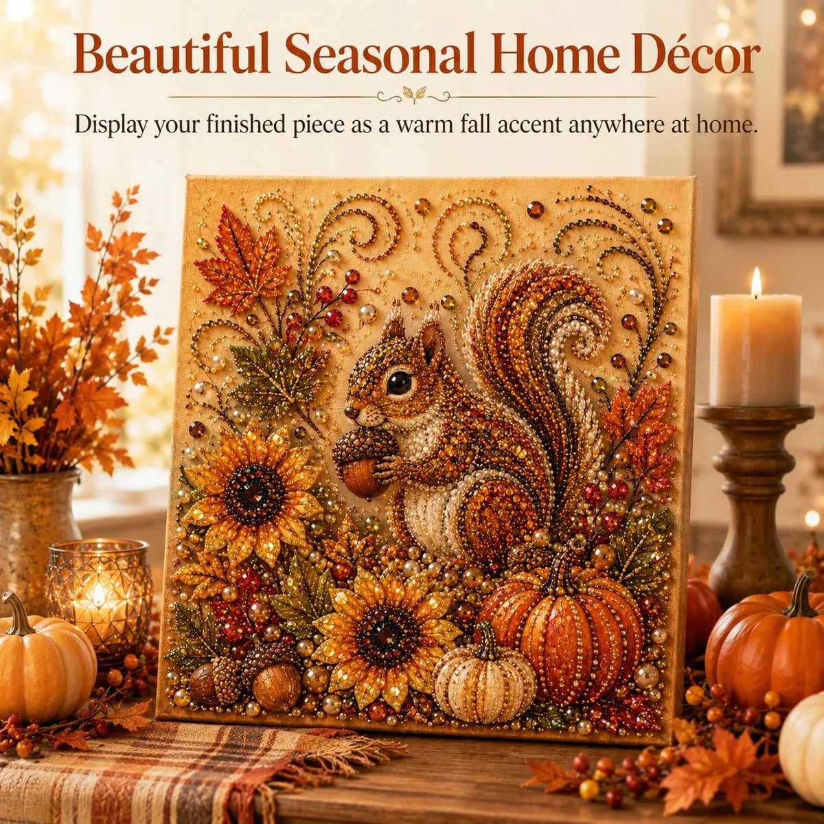 🍂🦊 Premium 3D Pearl Autumn Wall Art Kit | Luxury Fall Canvas with Scratch-Resistant Non-Fading Pearl Beads DIY Seasonal Decor ✨