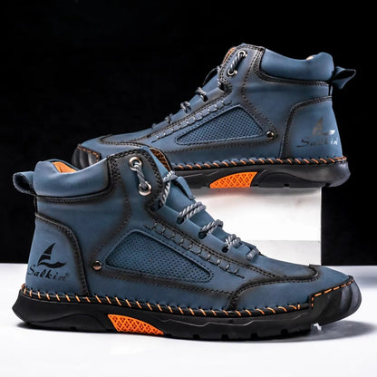 Men's Comfortable Handmade Leather Boots – Waterproof, Arch Support, Pressure Relief, Spacious Toe Box Outdoor Leather Boots