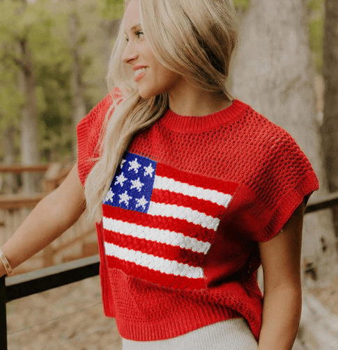 🌓Last Day 49% OFF-Women's Loose Fit American Flag Pattern Short Sleeve Knit Top – Patriotic Casual Summer Tee for 4th of July, Memorial Day, or Everyday Wear