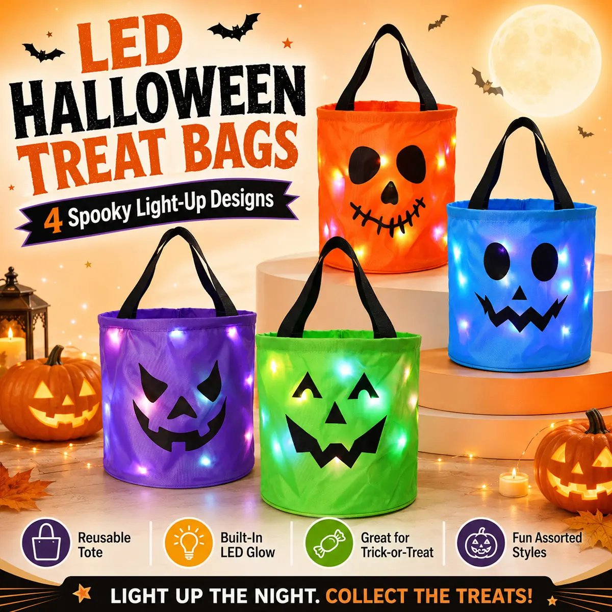 🏆Flash Sale⚡ 50K+ SOLD! Almost Gone-💥Halloween Candy Bucket with LED Lights