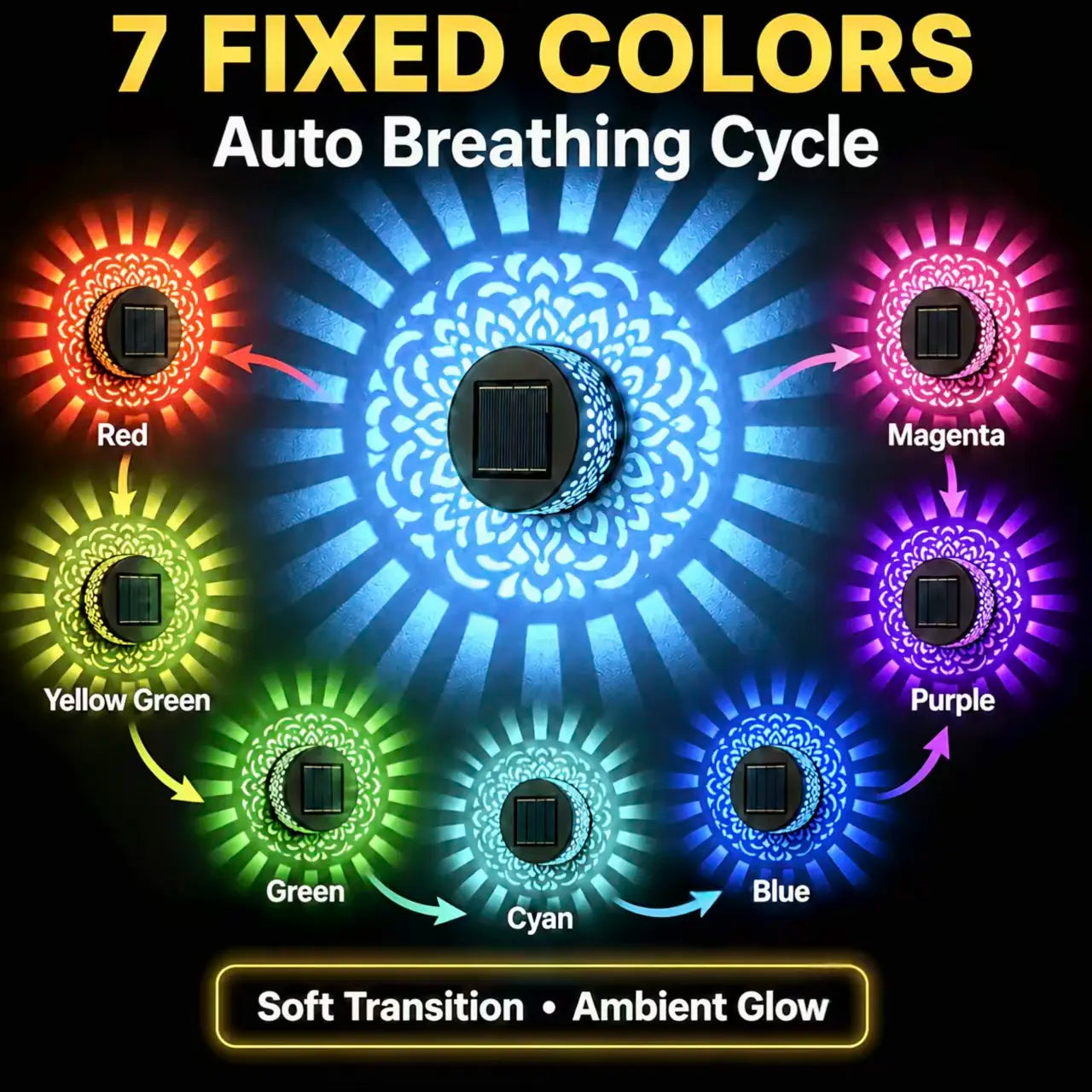 65K+ SOLD!✨Solar Mandala Wall Light | Outdoor Garden Fence Projector Lamp 🪐🌌