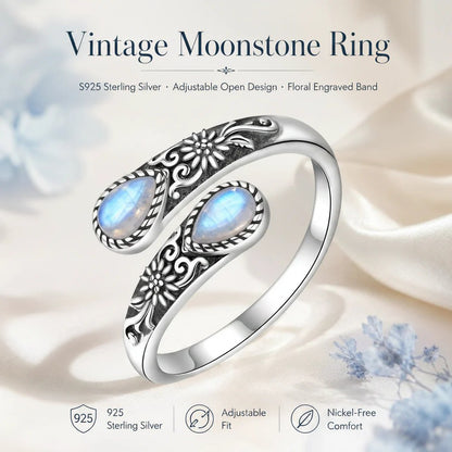 Vintage Moonstone Open Ring • Adjustable Open Band