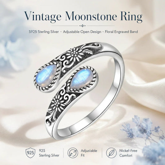 Vintage Moonstone Open Ring • Adjustable Open Band