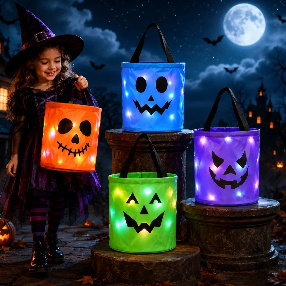 🏆Flash Sale⚡ 50K+ SOLD! Almost Gone-💥Halloween Candy Bucket with LED Lights