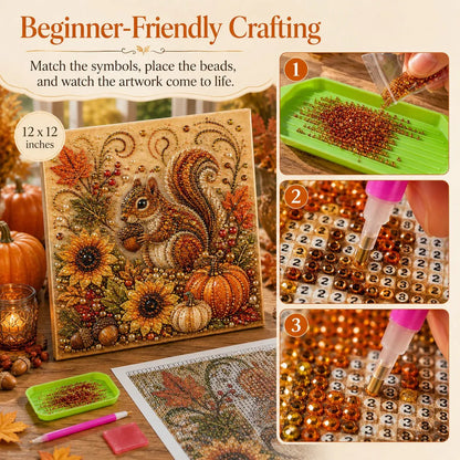 🍂🦊 Premium 3D Pearl Autumn Wall Art Kit | Luxury Fall Canvas with Scratch-Resistant Non-Fading Pearl Beads DIY Seasonal Decor ✨
