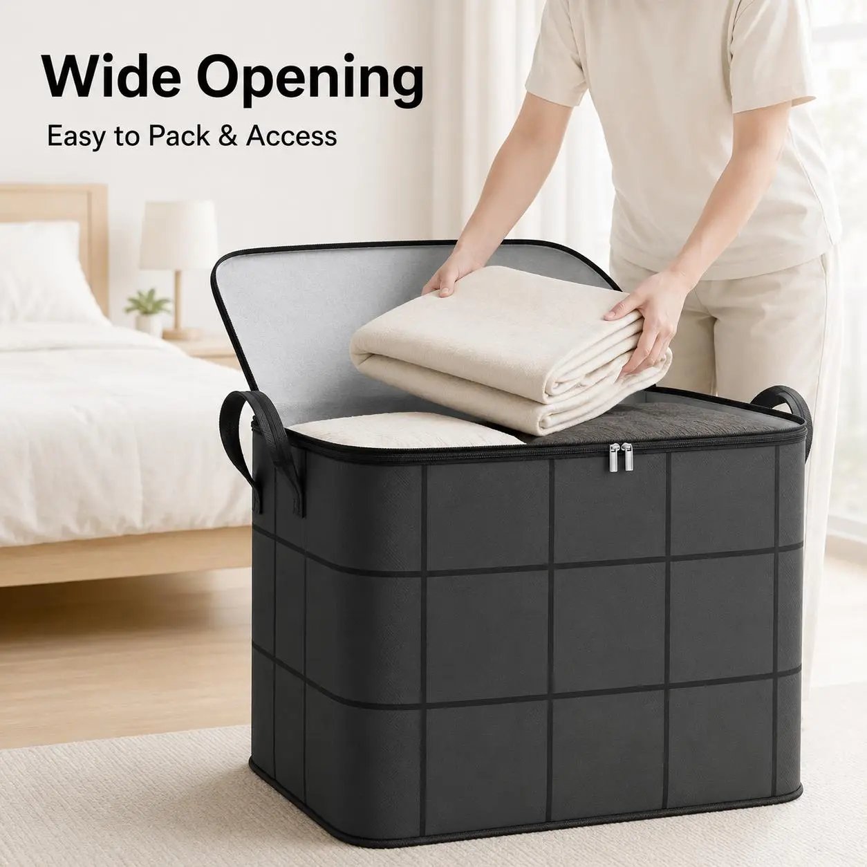📦 Spacious Zippered Storage Bin – Large Capacity Bag for Quilts, Blankets & Sweaters, Perfect for Moving Day & Closet Organization