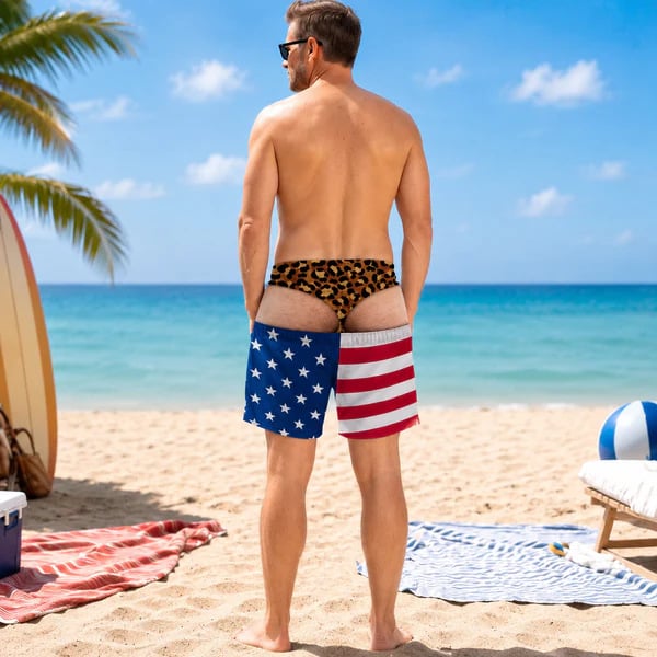 Funny American Flag Swim Trunks for Men – Unique Summer Gift for Beach Lovers
