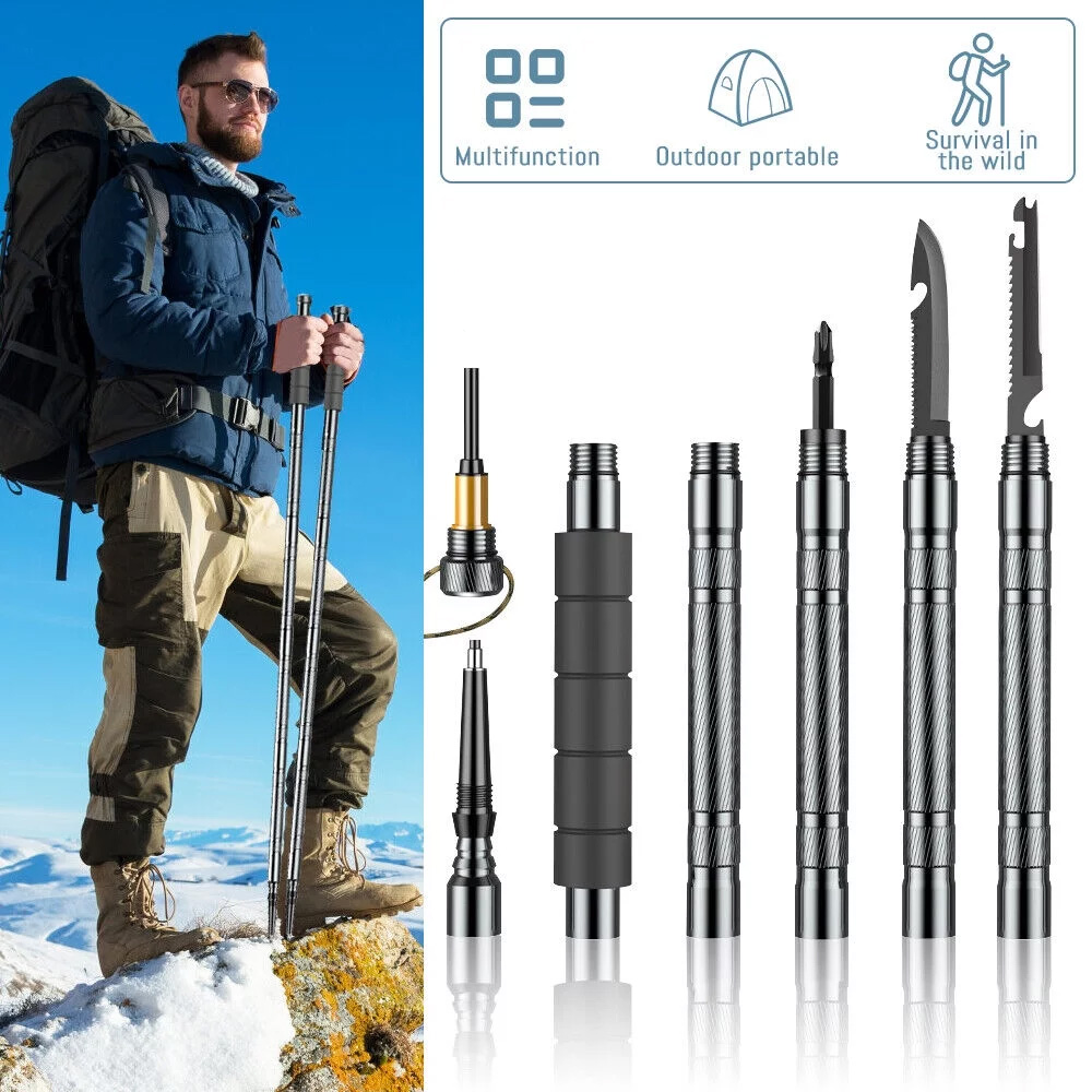 Outdoor Survival Hiking Walking Stick – Collapsible Survival Trekking Pole