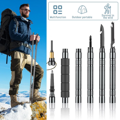 Outdoor Survival Hiking Walking Stick – Collapsible Survival Trekking Pole